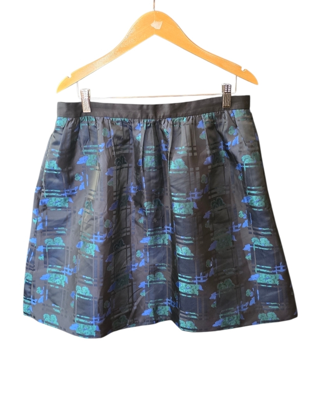 J. Crew Jacquard Plaid Floral Blue Black A-line Mini Skirt 14
